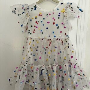 Lola and the Boys Girls Foil Polka Dot Tulle Dress